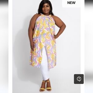 NWOT ABSTRACT TULIP SLIT FRONT DUSTER ASHLEY STEWART SIZE 14/16